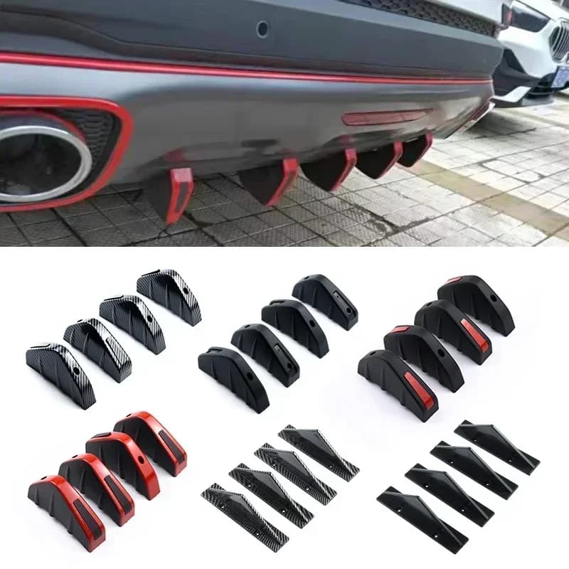 4pcs Car Rear Bumper Lip Diffuser Splitter Spoiler Scratch Protector Fin Trim Caps Universal Exterior Accessory