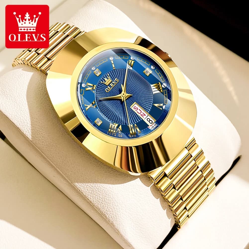 OLEVS Luxury Quartz Watch for Women Fashion Elegant Golden Tungsten Steel Case Waterproof Wristwatch Original Ladies Watch 7008