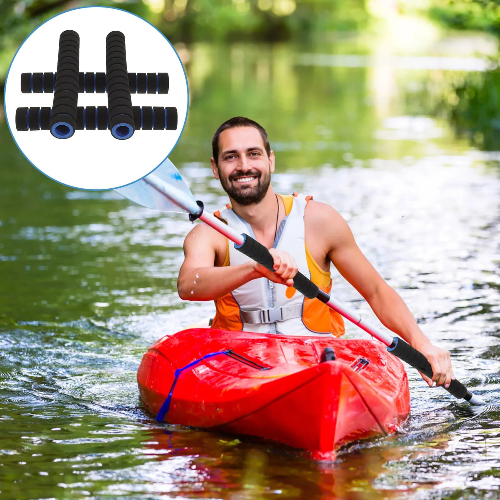 2 Paia di Impugnature Professionali per Pagaie da Kayak, Copertura Protettiva Antiscivolo in Spugna, Ergonomica e Prevenzione delle Vesciche