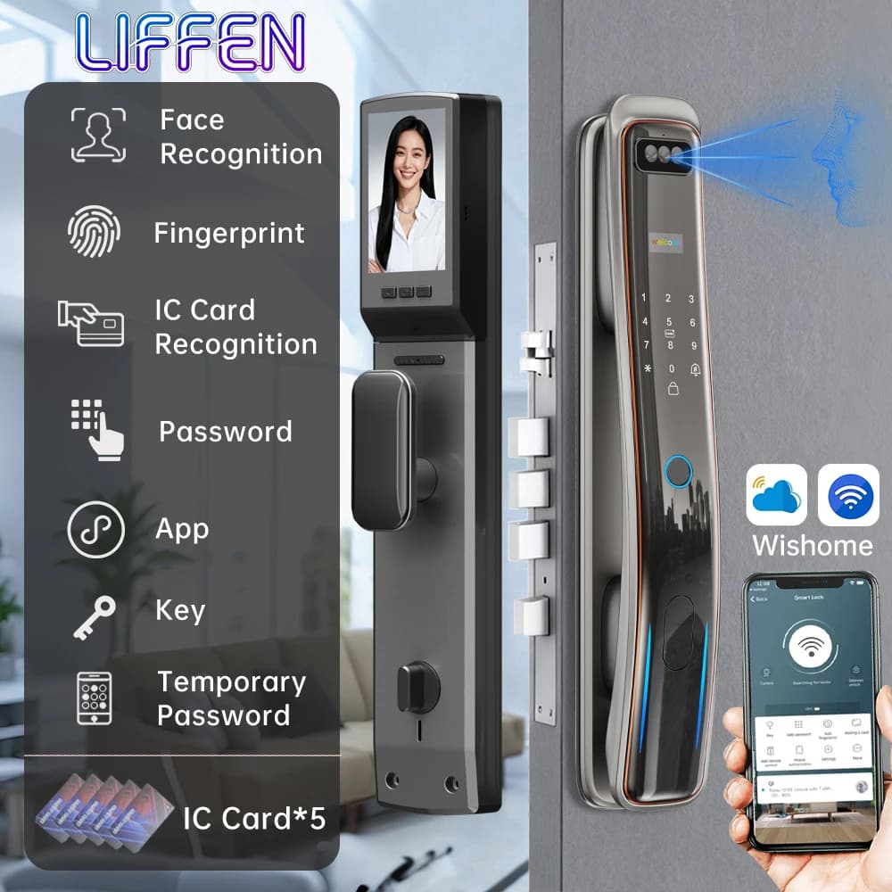Wifi Wishome APP Riconoscimento facciale Serratura intelligente con videocamera Videochiamata Citofono vocale Serratura digitale Serratura automatica