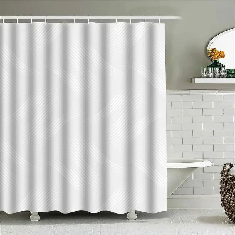 Tenda da doccia con motivo a onde scandinave, tende da doccia con motivo geometrico bianco 180x200 cm per la decorazione moderna del bagno spa