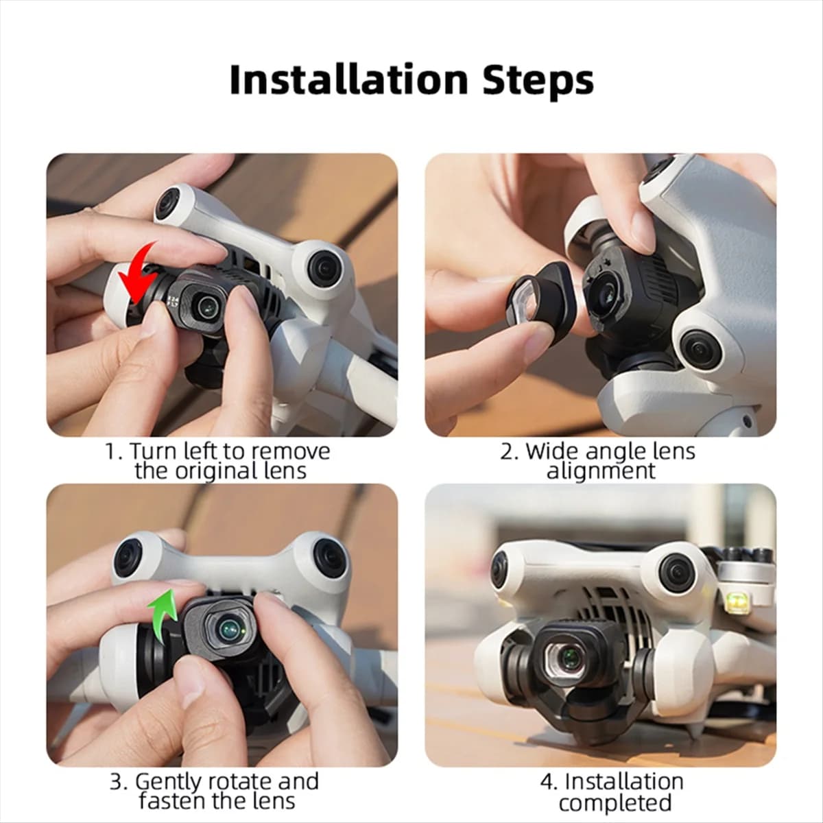 RISEN Filtro obiettivo grandangolare esterno grandangolare aumentato per accessori drone obiettivo fotocamera DJI Mini 4 Pro