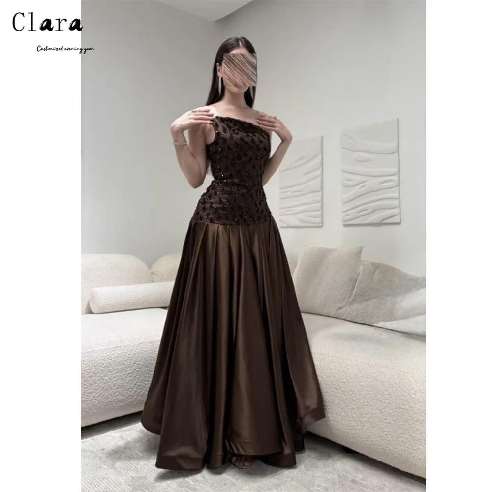 Clara Custom Brown A Thread Embroidery Lace Elegant Evening Dresses for Woman Luxury Women's Elegant Party Dress Long Prom Dress