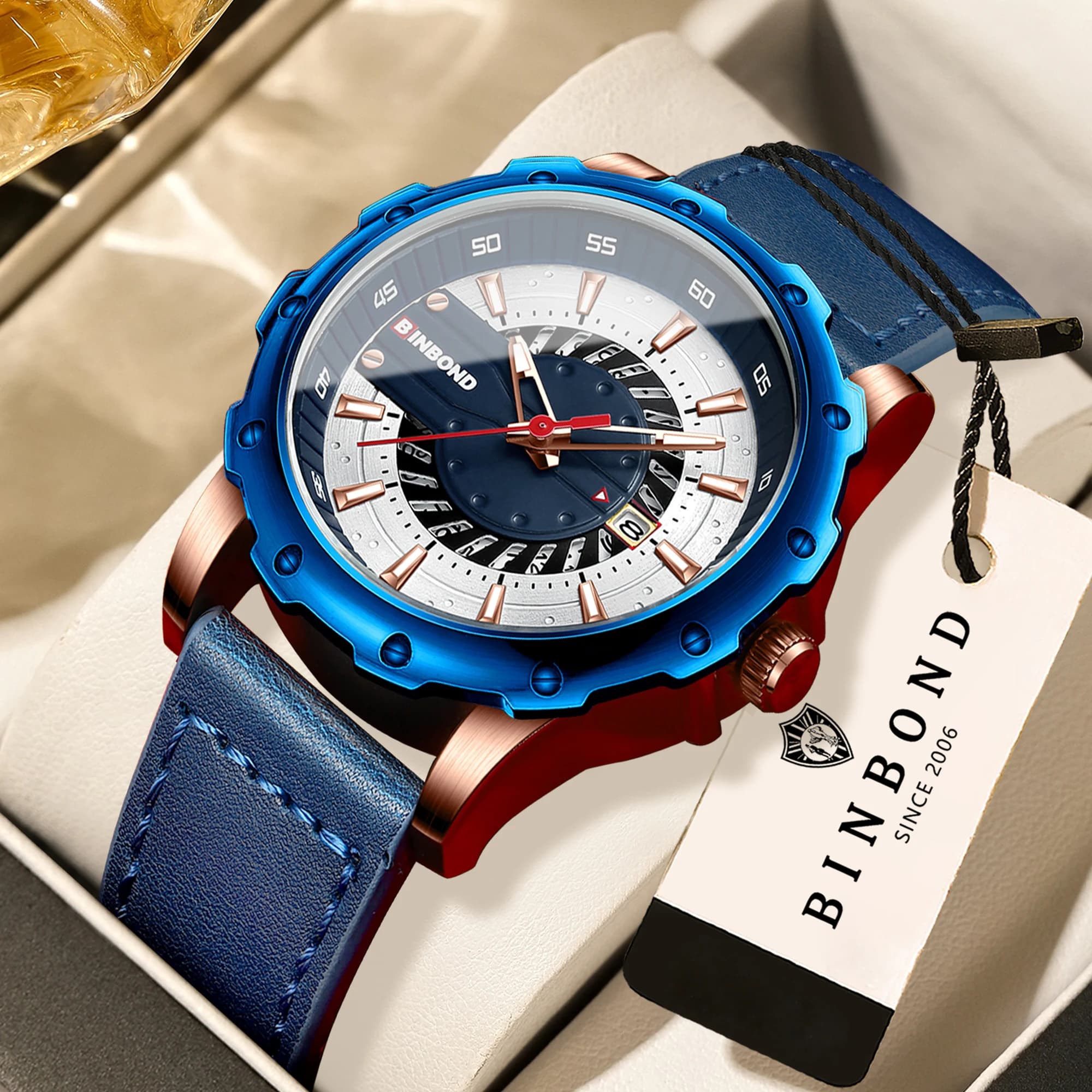 Orologi da polso al quarzo BINBOND da uomo, eleganti, sportivi, luminosi, impermeabili, con datario automatico, resistenti, precisi.
