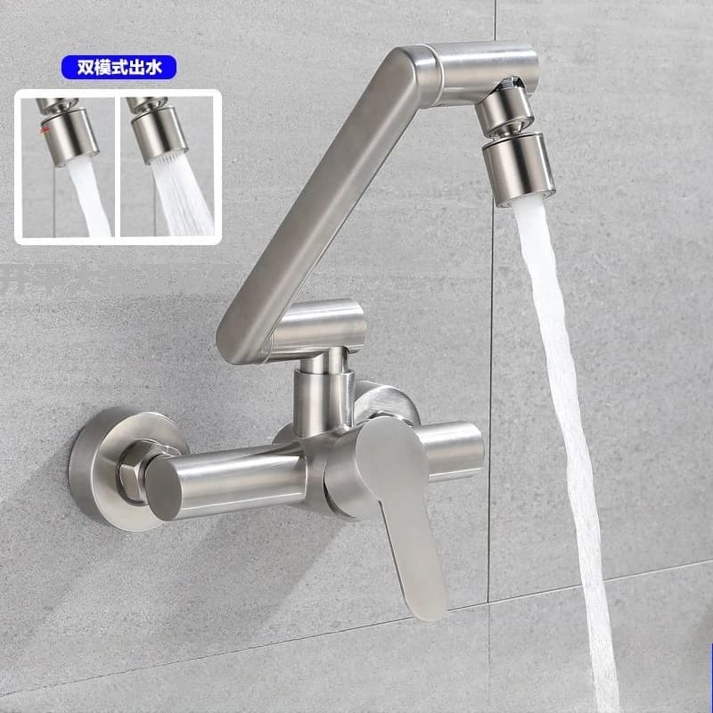 Rubinetto Pieghevole in Acciaio Inox per Lavabo, Montaggio a Parete, Miscelatore Acqua Calda e Fredda per Bagno e Cucina, Girevole a 360 Gradi