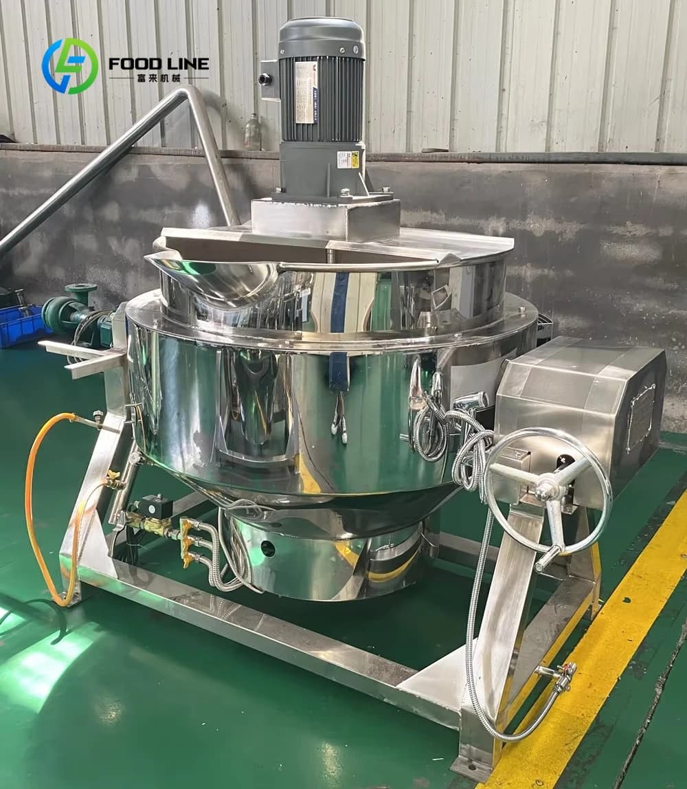 Bollitore industriale personalizzato con doppio riscaldamento (gas ed elettrico) rivestito - Miscelatore planetario inclinabile automatico per salsa alimentare 304