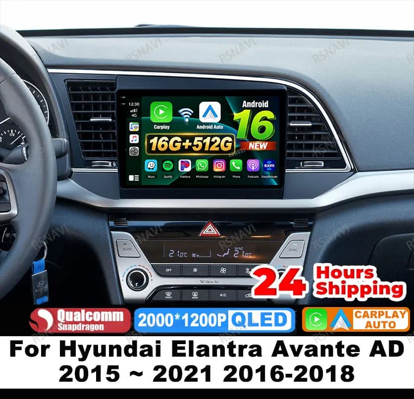 Autoradio Android 15 Per Hyundai Elantra Avante AD 2015 ~ 2021 2016-2018 GPS Viedo Lettore Wireless Carplay Auto 4G LTE Autoradio
