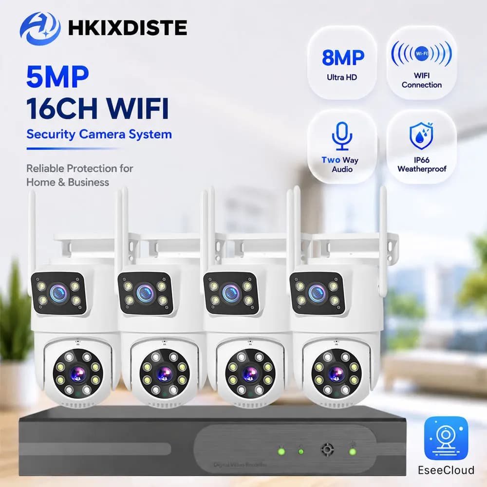 4K 8MP Dual Lens PTZ IP Cameras 5MP 16CH WiFi NVR Security Camera System Audio Record Auto Tracking IP66 EseeCloud IP CCTV Kit