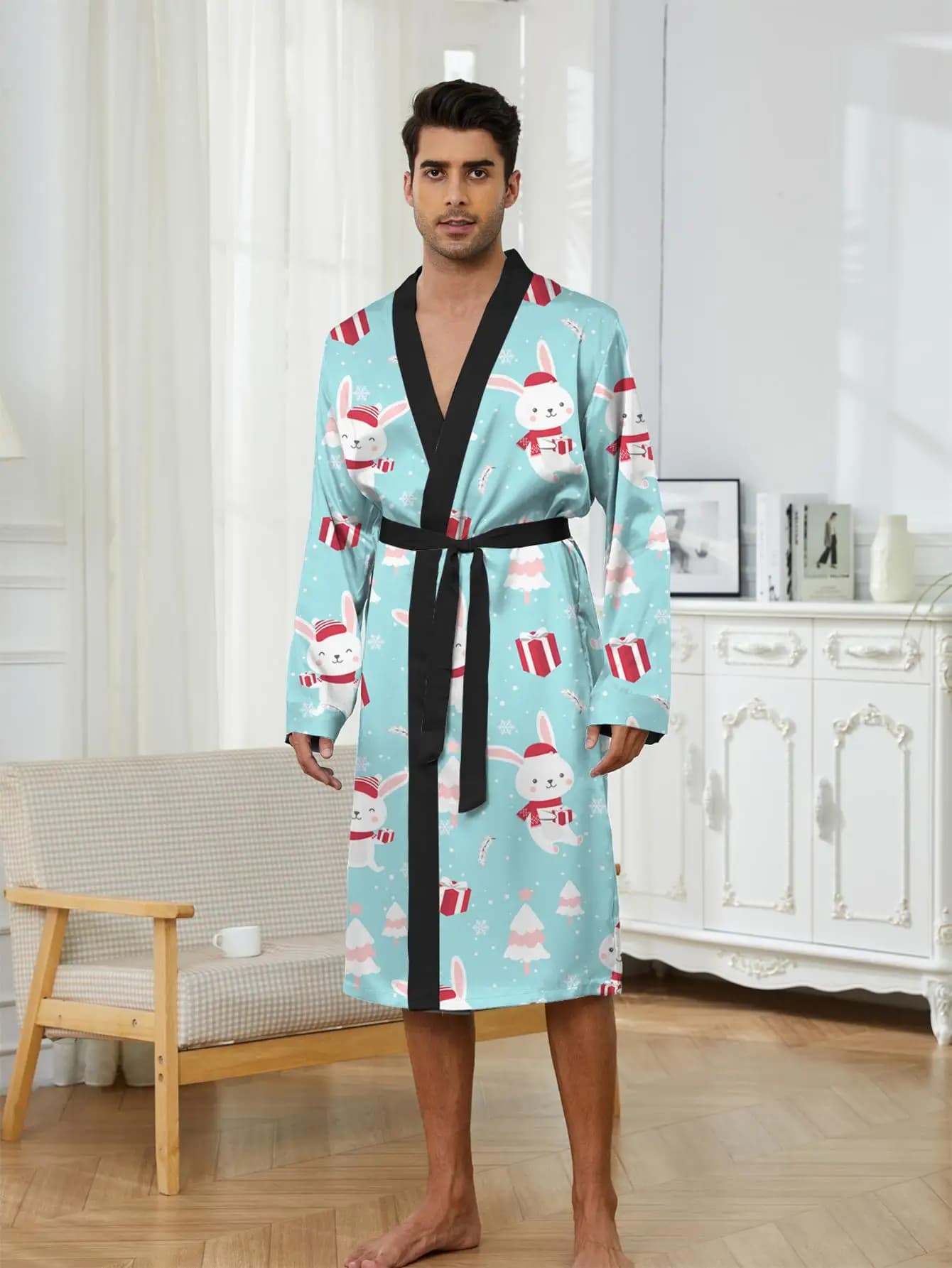 1pcs Men's Robes 2026 Spring/Summer 3D Printed bath robe dressing gown robe Funny pajamas Graphic Breathable Sleepwear