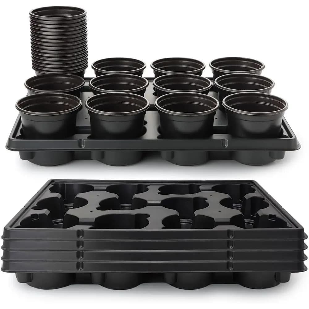 Pack of 60 Plastic Vases and Set of 5 12-cell Column Trays for Germination and Semi Propagation