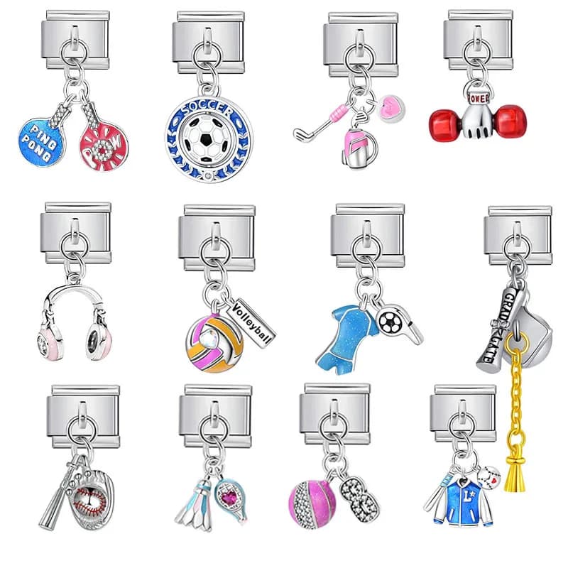 2026 Fashion Colorful Enamel Sports Ball Italian Charm Links Fit 9MM Stainless Steel Bracelet Jewelry DIY Making women men Gifts