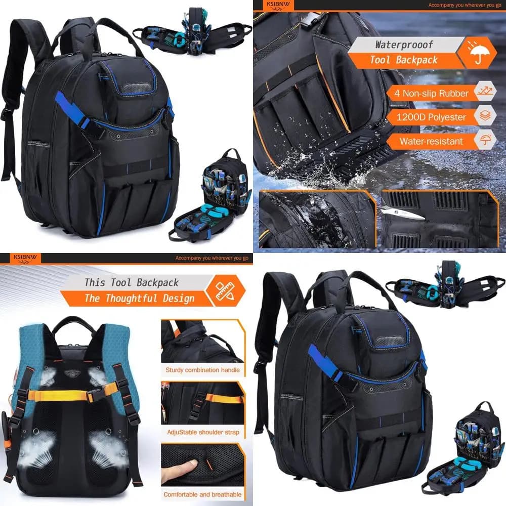 Zaino Porta Attrezzi da Uomo con 45 Tasche e Scomparto per Laptop, Borsa Organizer Resistente per Elettricisti, Meccanici e Operai Edili