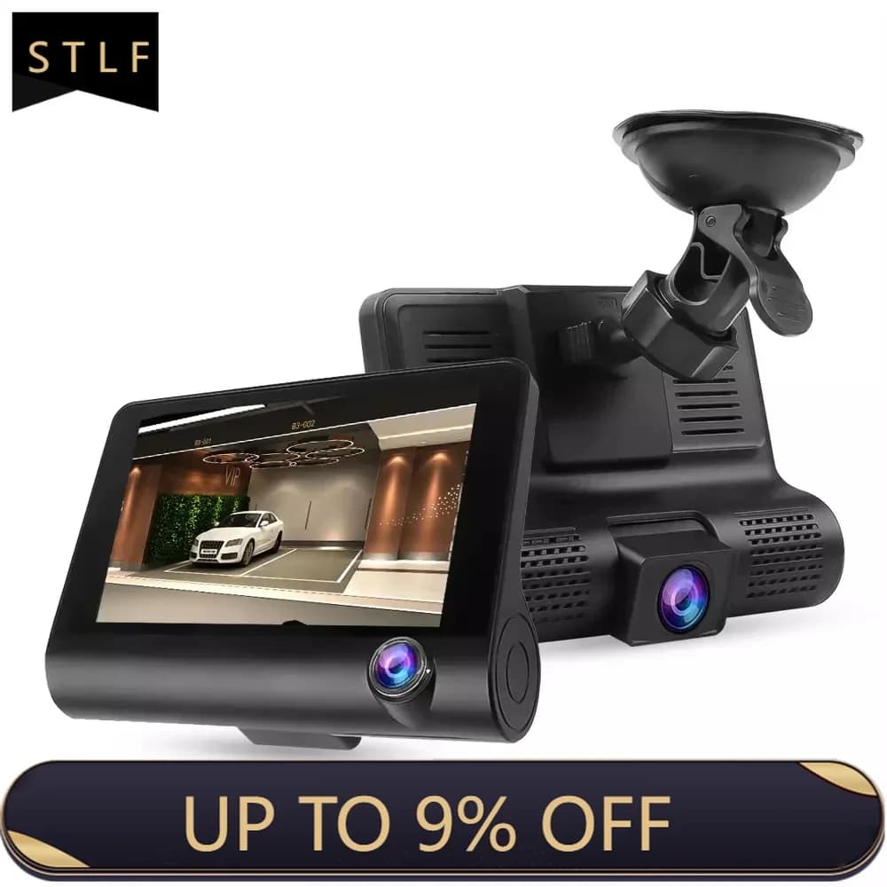 Dash Cam a 3 Obiettivi 1080P con Schermo da 4 Pollici, Specchietto Retrovisore per Monitoraggio della Sicurezza del Veicolo