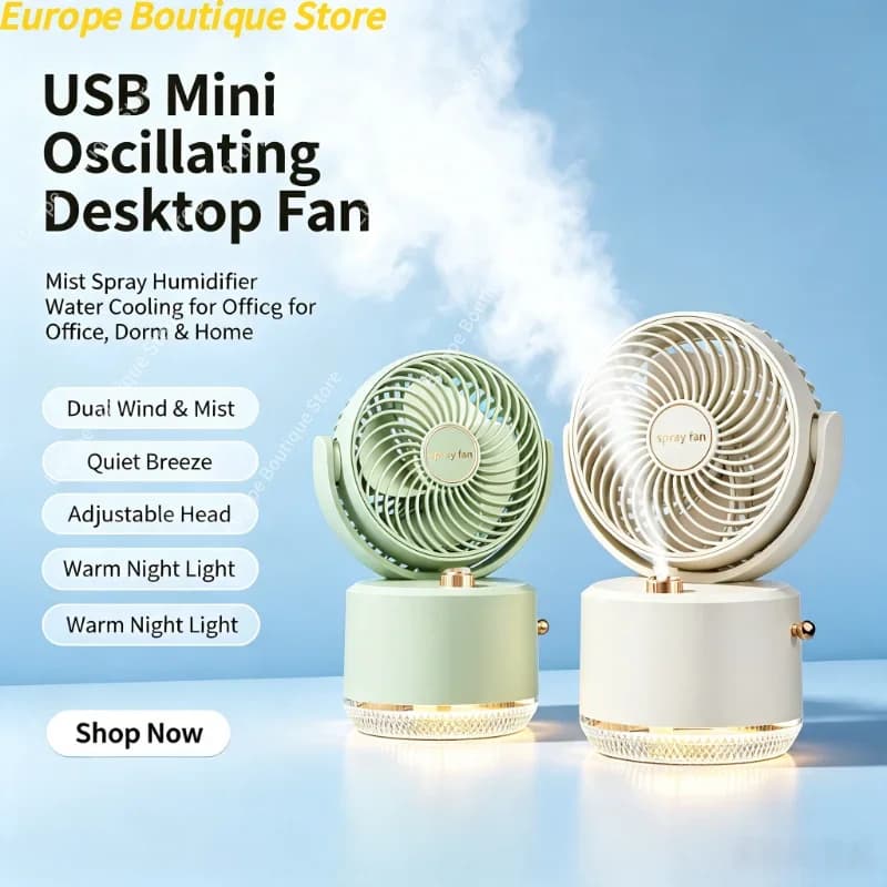Compact Rotatable USB Desk Fan with Water Spray Humidifier, Personal Evaporative Cooling Mist Fan for Bedroom & Workplace