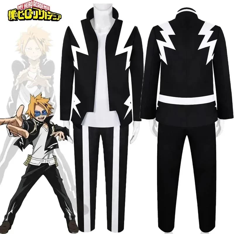Anime Kaminari Denki Costume Cosplay My Hero Academia Giacca uniforme nera Pantaloni Set completo Adulto Donna Uomo Halloween Party Outfit