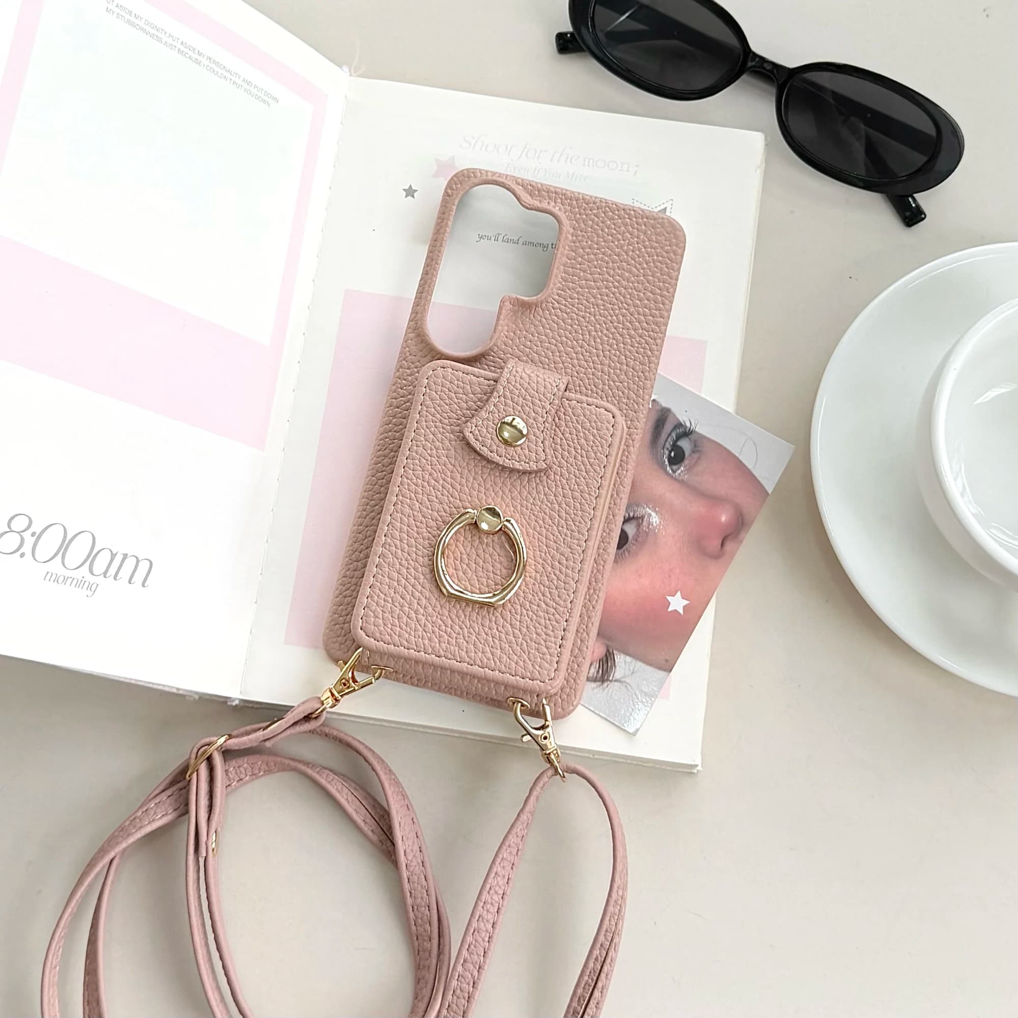 Crossbody Vertical Card Solt Ring Holder Leather Case for Samsung Galaxy S26 Ultra S25 S24 Plus A57 A37 Long Lanyard Bag Cover