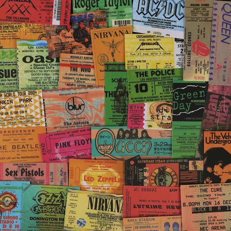 43 pieces of rock music tickets stickers scratched band decal retro for children's toys sticker for auto bike guitar do you waterproof fresh