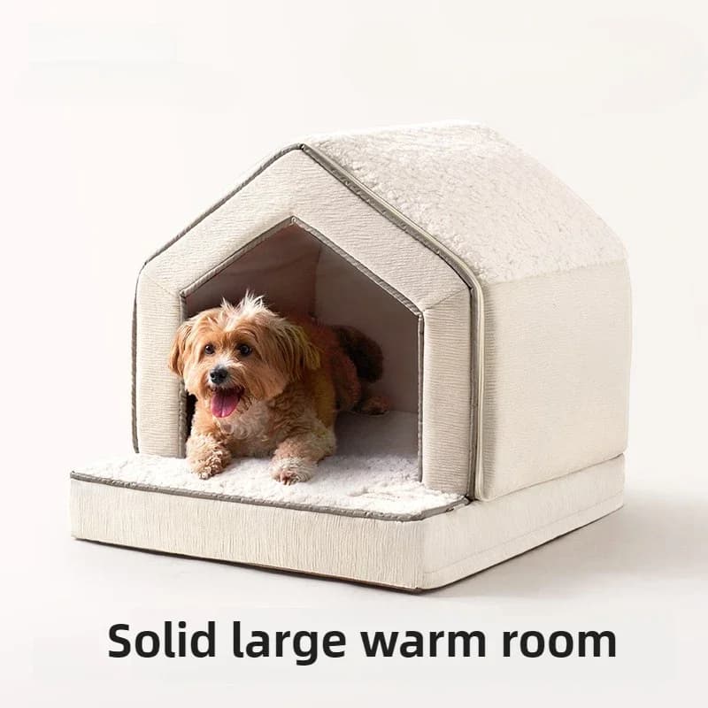 Sponge-Enclosed Small Dog House Waterproof Winter Dog Bed Removable Pet Warm House Collapsible Cat Sleeping Space