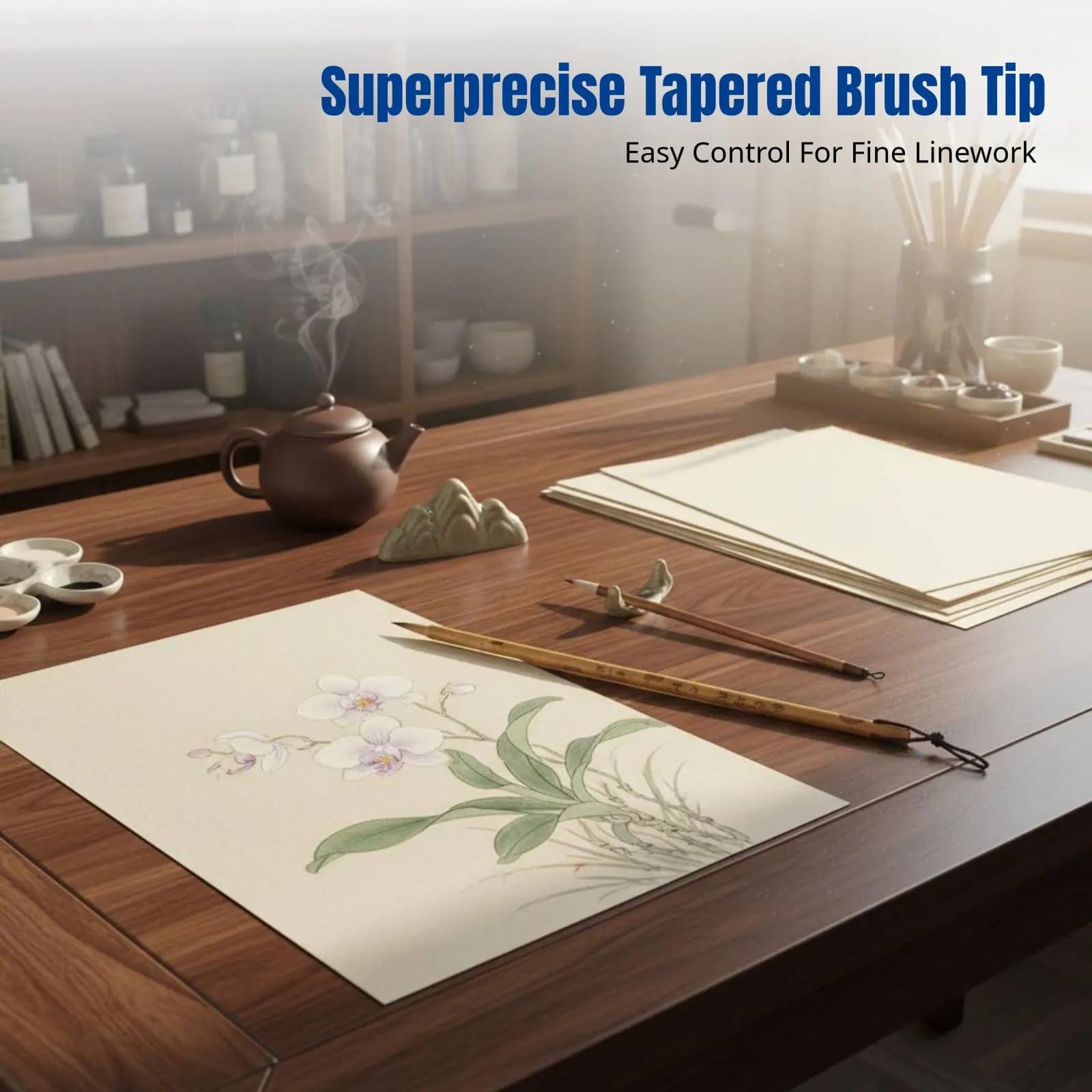 Chinese Outlining Brush Fine Tip Chinese Calligraphy Brush Set Good Ink Absorption Fluid Strokes for Writing Artists