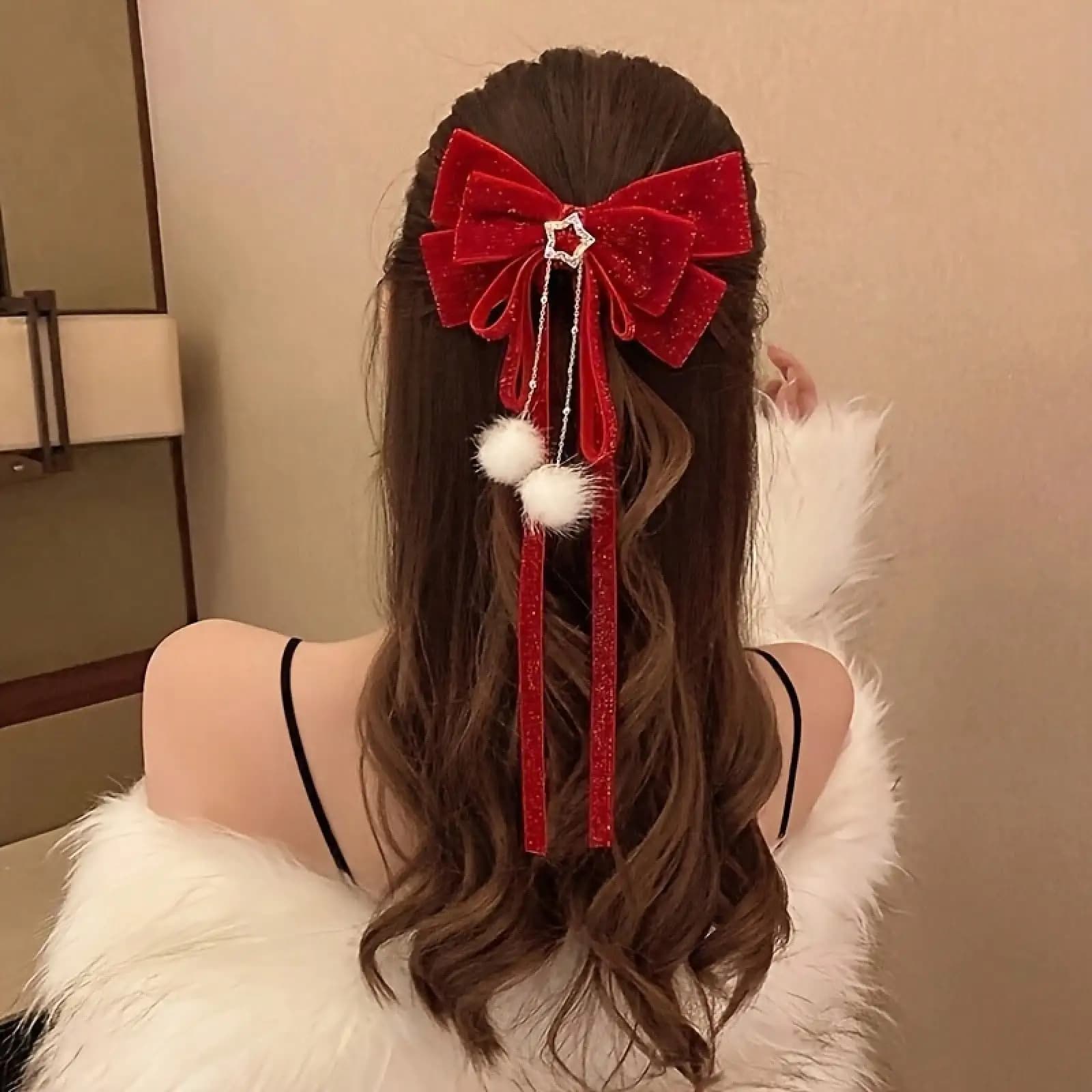 1 elegante fermaglio per capelli natalizio - Fiocco rosso con strass scintillanti, tiene saldamente chignon, acconciature e coda di cavallo - Adorna occasioni formali