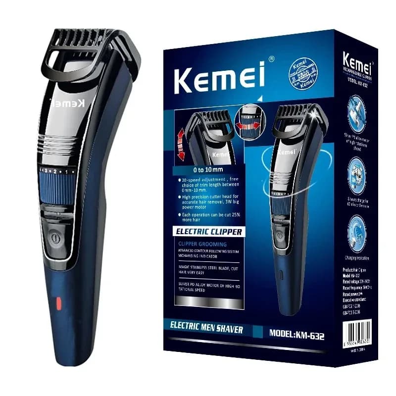 Kemei 632 Adjustable Rulebarba and Haircut Adjustable 0.5-10mm, Rechargeable, for Face, Baffi and Barba