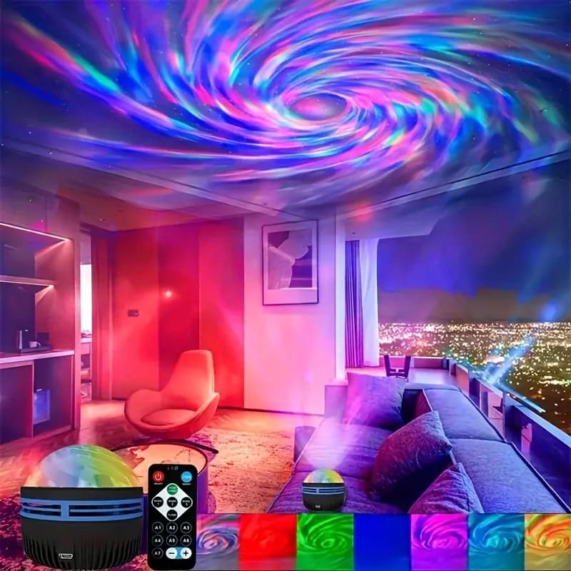 Proiettore Galassia per Decorazioni Natalizie, Lampada Stellata RGB a 7 Colori, Mini Luce Stellare LED con Telecomando e Rotazione Automatica