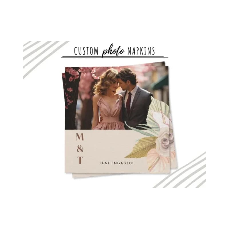 50 tovaglioli personalizzati con foto per matrimonio, tovaglioli da cocktail per feste floreali con immagine personalizzata per fidanzamento