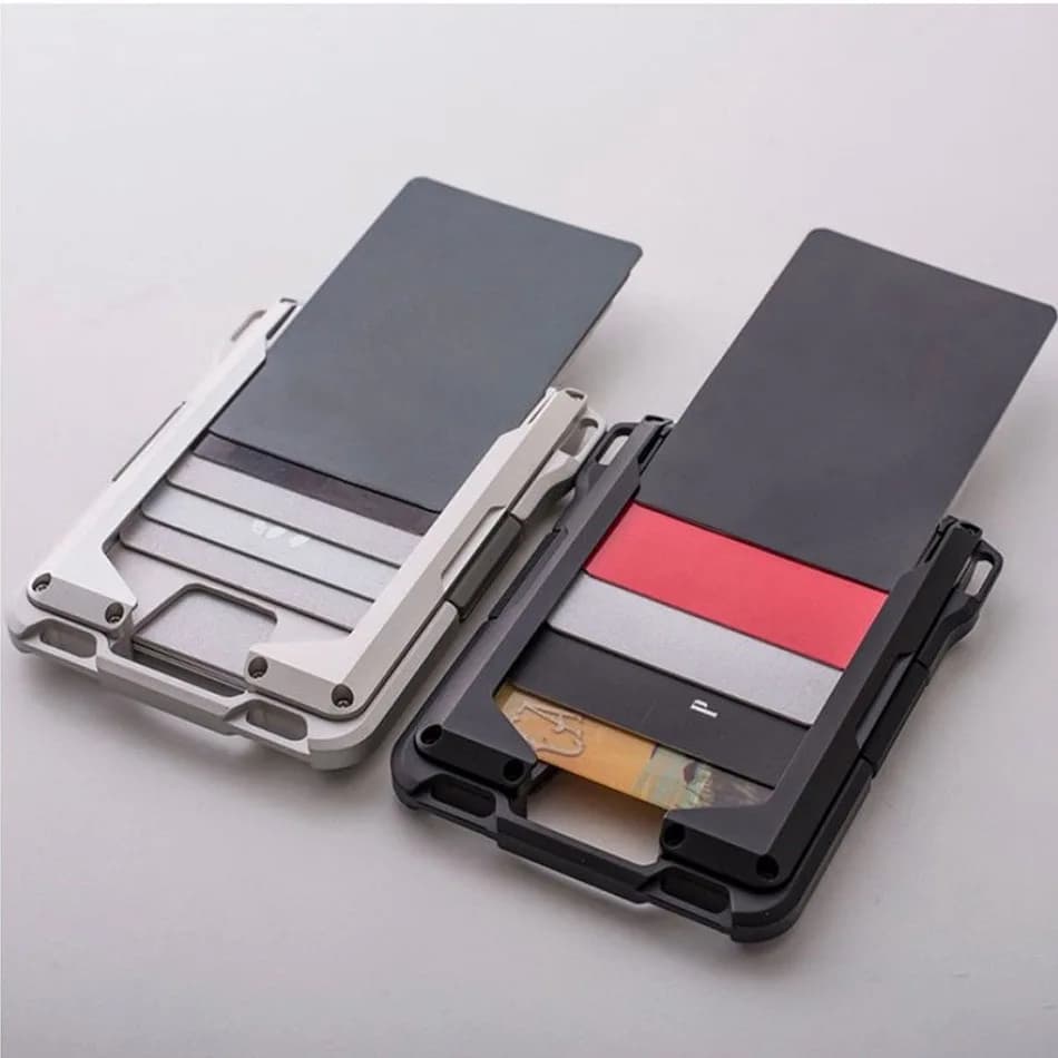 Nuovo porta carte di credito RFID ID portafoglio in pelle tattica retrò Pop-Up automatico intelligente in metallo in alluminio