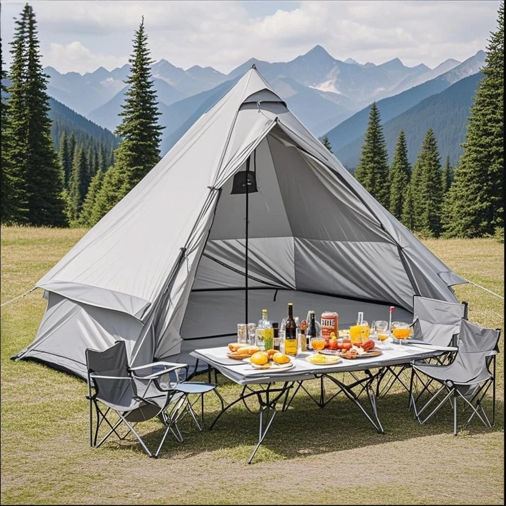 Tenda a Campana Grande con Foro per Stufa, Tenda Teepee Impermeabile per Campeggio e Glamping Familiare 4-8 Persone, Tenda da Campeggio a Piramide 4 Stagioni