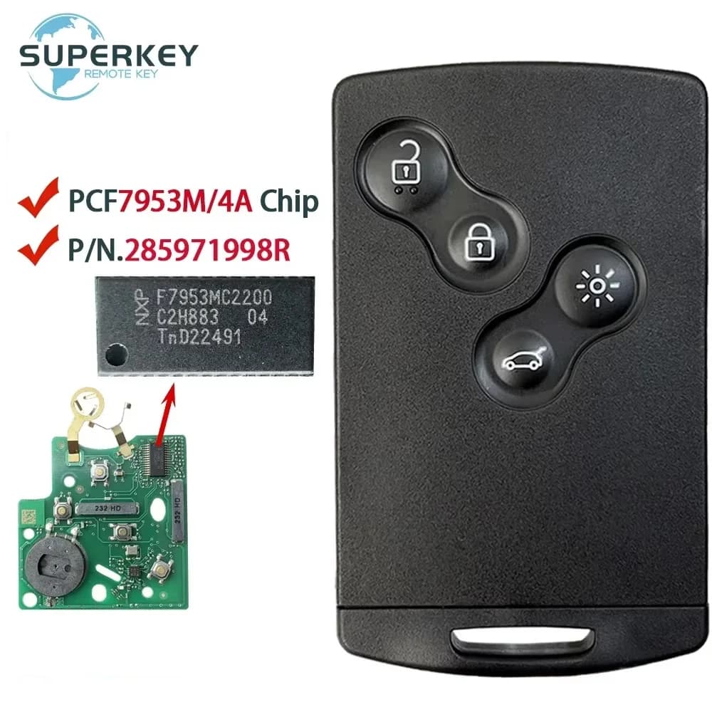 PCF7953M Per Renault Captur Clio IV 2009 2010 2011 2012 2013 2014 2015 2017 433Mhz 4A Chip Smart Chiave Della Carta Senza Chiave 285971998 R. R.