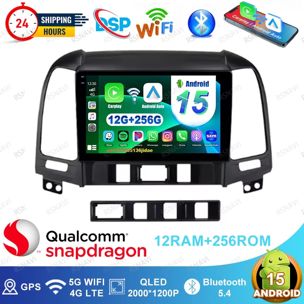 Android 15 Autoradio Per Hyundai Santa Fe 2 2006 2007 2008-2012 Lettore Mp3 Mini Frigo W213 Clio 4 Passat B5 Golf 8 Polo 6r E90