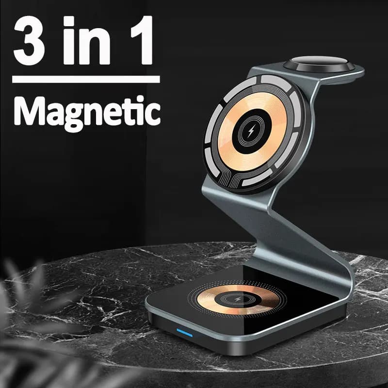 3 in 1 Transparent Magnetic Wireless Charger Holder for iPhone 15 14 13 12 Apple Watch 8 7 AirPods Fast Wireless Charging Station