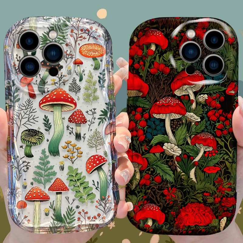 Custodia a forma di fungo per iPhone 16 E 15 Pro Max 14 13 12 Mini 11 Pro Max XS X 8 7 Plus Cover antiurto in silicone liquido Funda