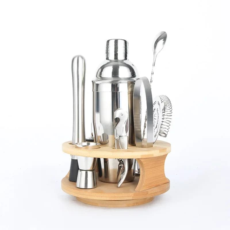 Bicchieri da miscelazione in acciaio inossidabile, montatura rotonda girevole in legno, Mixer da Cocktail Shaker, britannico, Set da dieci pezzi