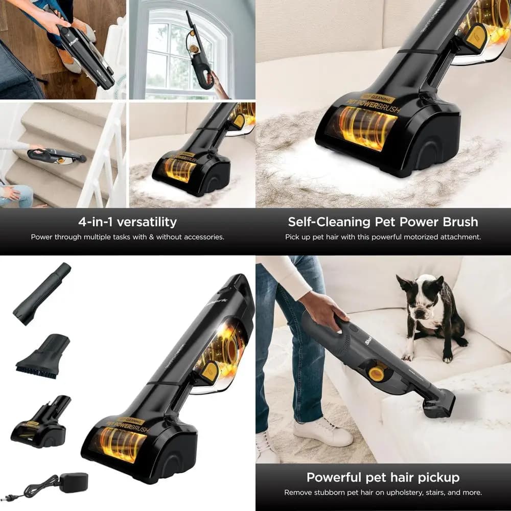Aspirapolvere portatile senza fili, elevata potenza di aspirazione, ideale per auto e case, con spazzola per animali domestici, accessori e contenitore per la polvere di grandi dimensioni, nero