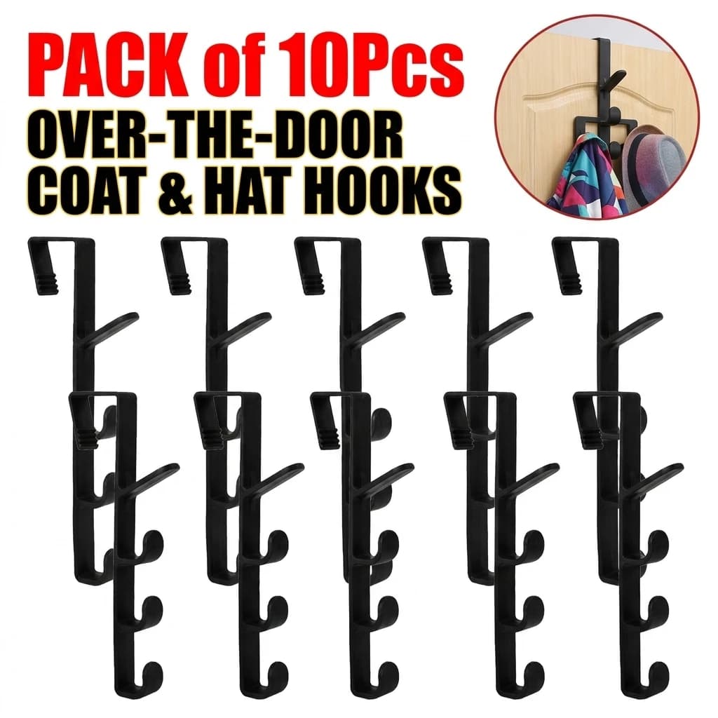 10pc Bedroom Door Hanger Clothes Hanging Rack Over The Door Plastic Home Storage Organization Hooks, Purse Holder For Bags Rails