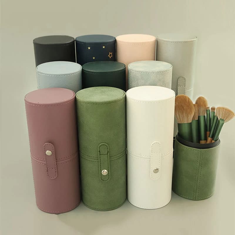 Secchio per pennelli per trucco in pelle PU Borsa per cosmetici da viaggio portatile Cilindro per pennelli per trucco impermeabile multifunzione antipolvere