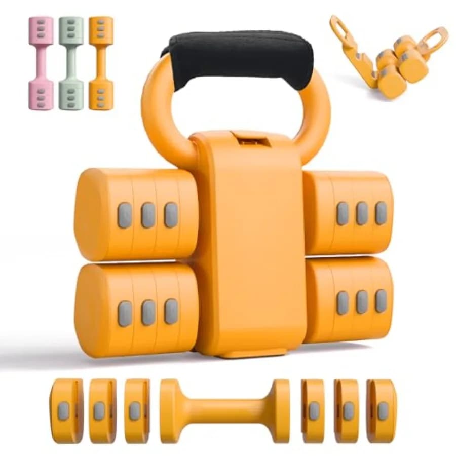 2-in-1 adjustable handlebar set with kettlebell, 4 quick change weight levels 2.2, 3.3, 4.4, 5.5 pounds for home training for women