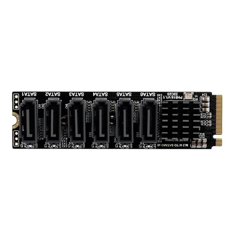 PH516 M.2 A+E Key PCIe3.0 To 6 Port SATA3 6Gbps Expansion Card ASM1166 Chip PM Function for NAS Storage Upgrade