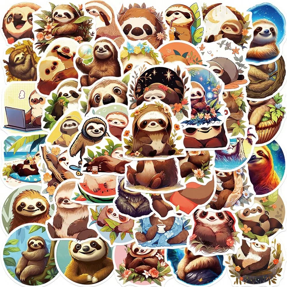 50 Adesivi Cartoon di Animali Pregiaptosi, Simpatici Graffiti Decorativi per Chitarra, Quaderno, Valigia, Fai-da-Te, Impermeabili