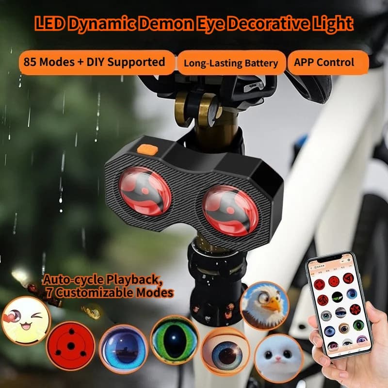 Lampada LED Occhio del Diavolo per Bicicletta/Moto/Auto, Luce Decorativa Personalizzabile a Doppio Schermo per Rimorchio, Accessori per Bici Elettrica T4S1