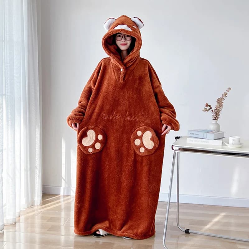 2025 Plus Size 5XL Clean the floor Winter Velvet Coral often Dress Women's Pijama Bathrobe Hooded Clothing Home Dress Night Dress
