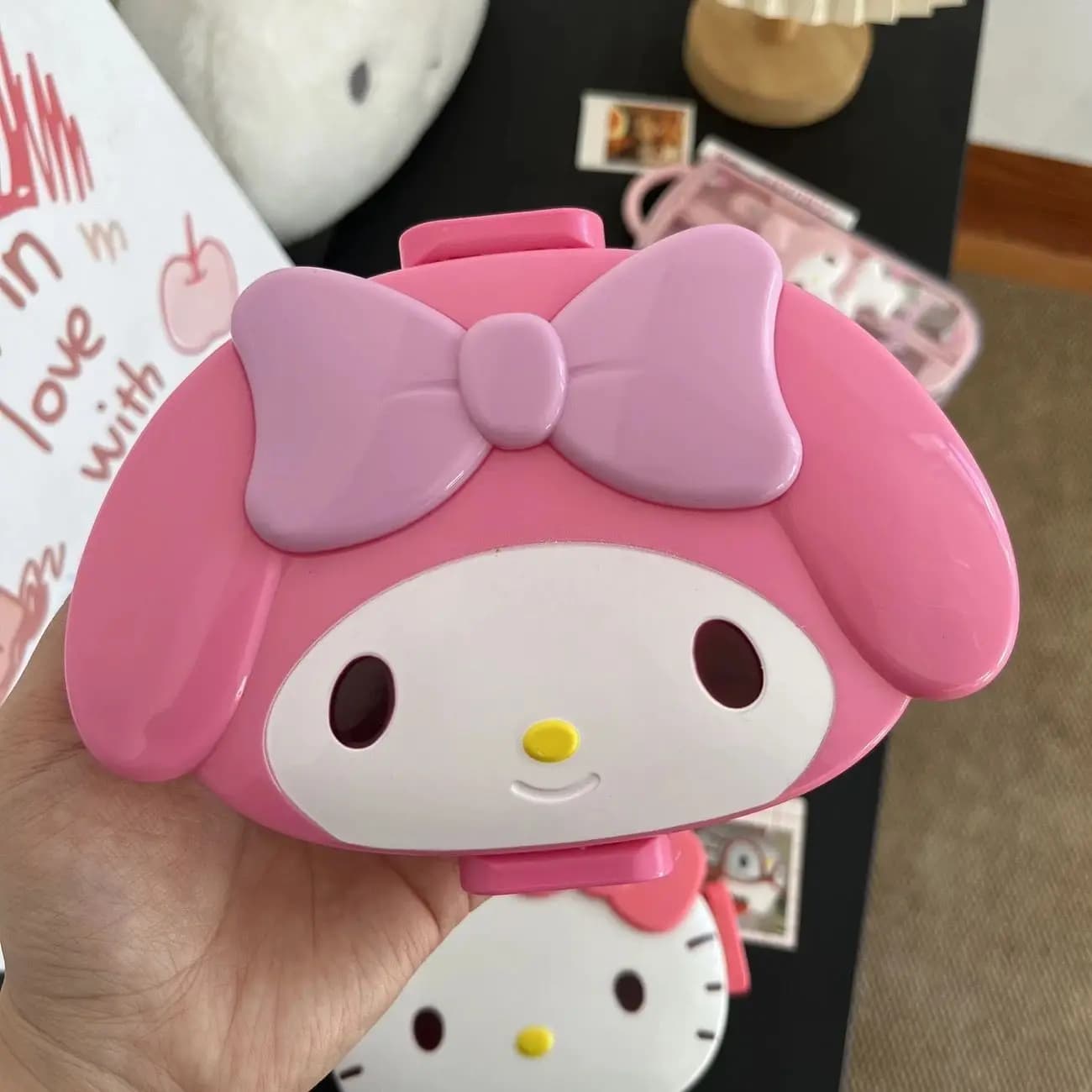 Anime Hello Kitty My Melody Bento Box Portapranzo portatile in stile giapponese con bacchette, cucchiaio e forchetta, set ufficiale Sanrio Cute