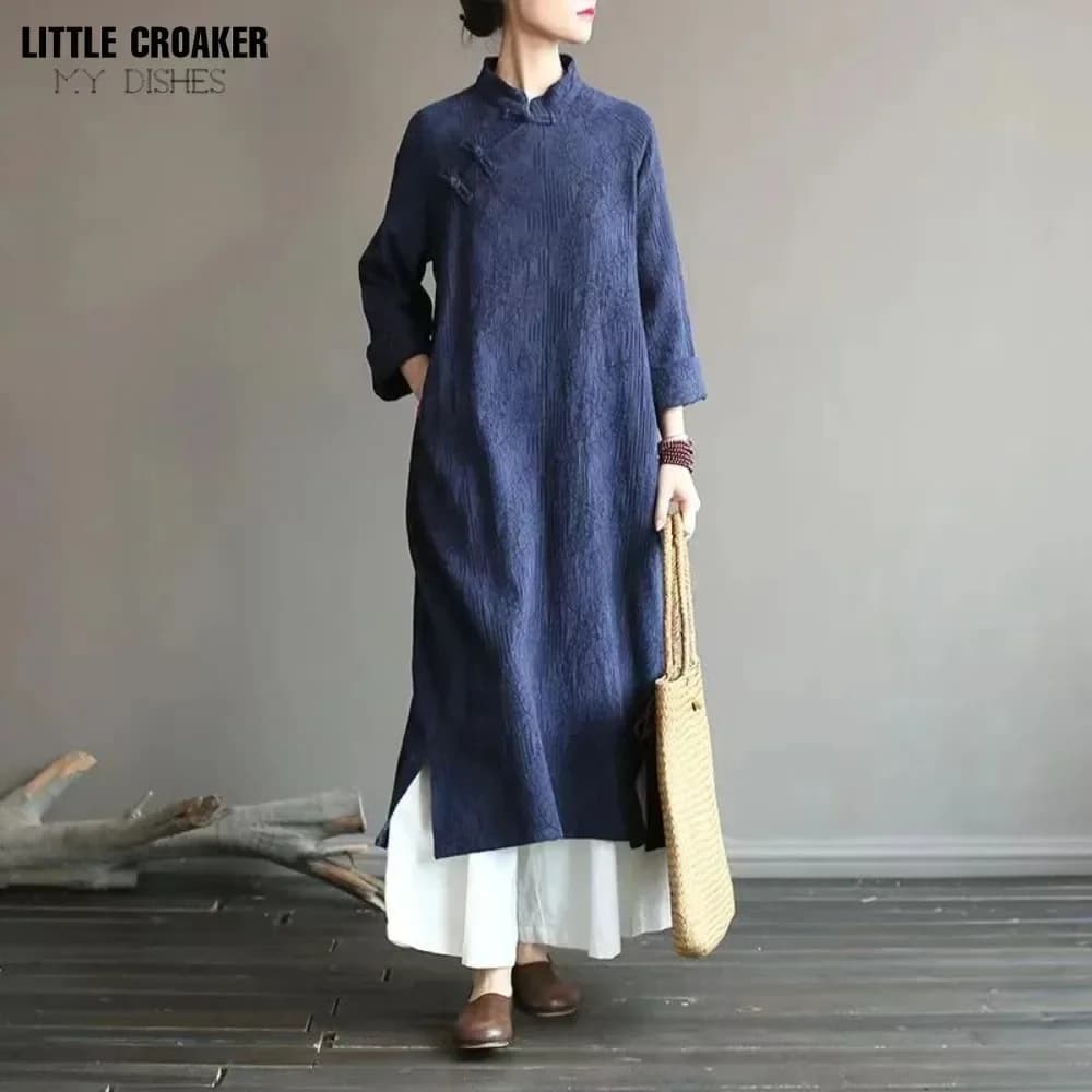 Halloween 2025 Retro Improved Qipao Navy Qi Pao Modern Women's Dress A-line Cheongsam Long Women's Dress Versear Woman Autumn Cheo