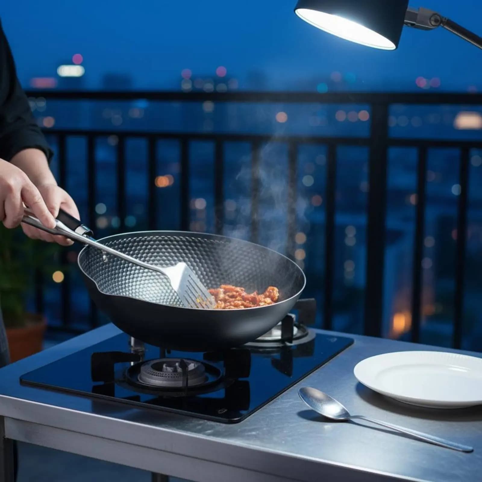 Wok in Ferro Antiaderente Compatibile con Induzione e Gas, Padella Esagonale Non Rivestita Resistente alla Ruggine per Cuochi Casalinghi