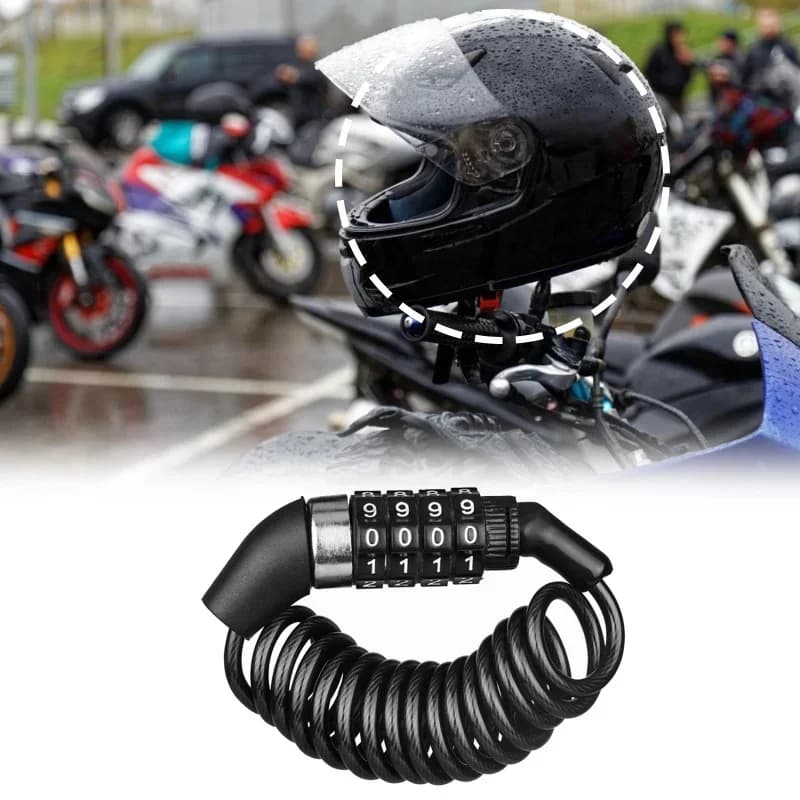 Motorcycle Bicycle Anti-Theft Chain 4-Digit Password Combination Helmet Lock Safety Portable Cable Lock Durable Bold Wire Rope