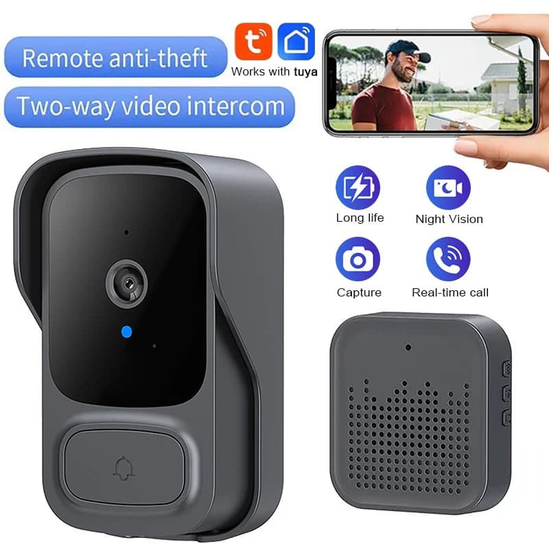 Tuya Campanello video wireless intelligente con monitoraggio remoto WIFI Allarme Sicurezza Citofono bidirezionale Visione notturna HD Campanello per casa intelligente