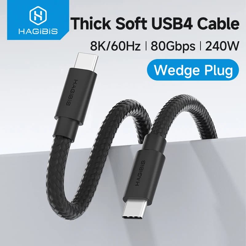 Hagibis Cavo da USB C a USB C spesso morbido USB4 80 Gbps Data 240 W Cavo video 8K a ricarica rapida per laptop iPhone Thunderbolt 4/5