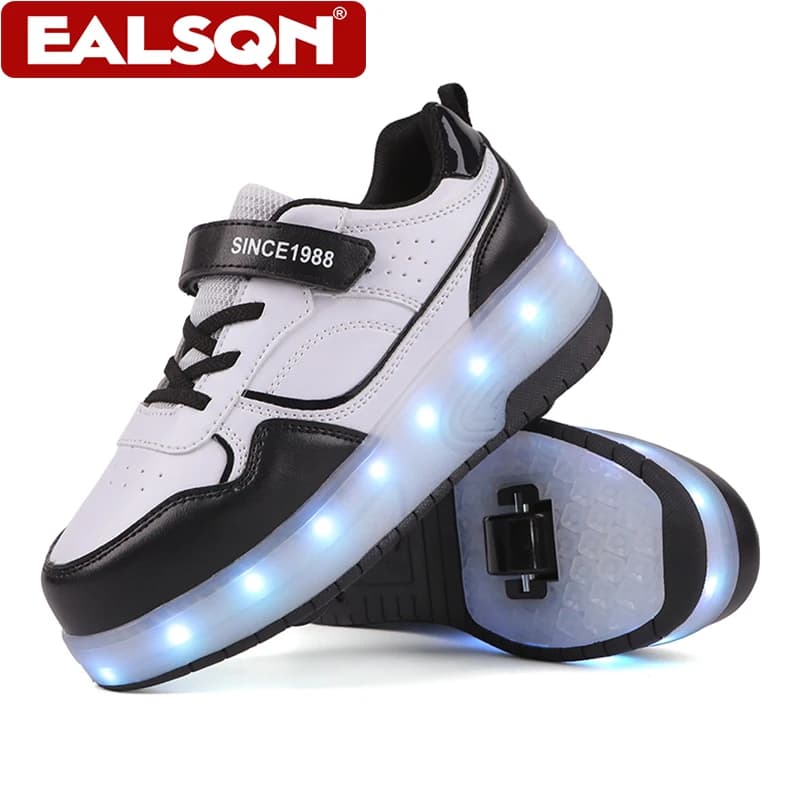 New LED Rotelle Shoes for Kids with Double Wheel Design and Velcro Closure, Sports Shoes for Boys and Girls, Gift Idea