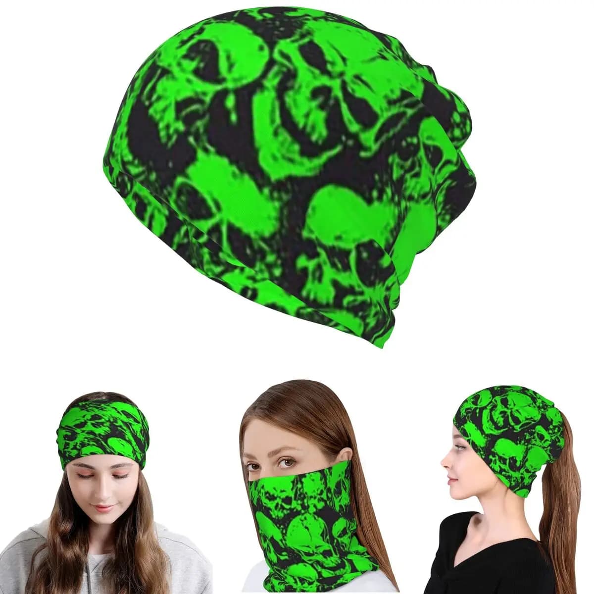 Ghost Skull Print Luminous Horror Night Halloween Bandana Neck Cover Face Scarf Headband Beanies Hat Unisex Adult All Season